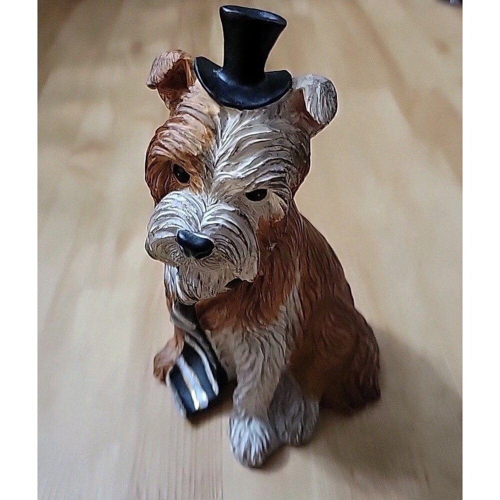 Vintage Yorkshire Terrier Yorkie Wire Fox Terrier Dog Figurine necktie top hat